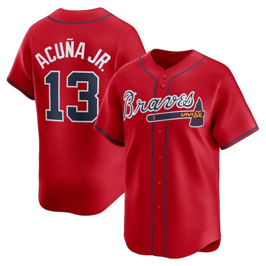 Atlanta Braves #13 Ronald Acu?a Jr. Red AmberGomez Alternate Limited Player Jersey