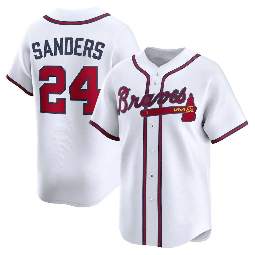 Atlanta Braves #24 Deion Sanders White AmberGomez Limited Player Jersey