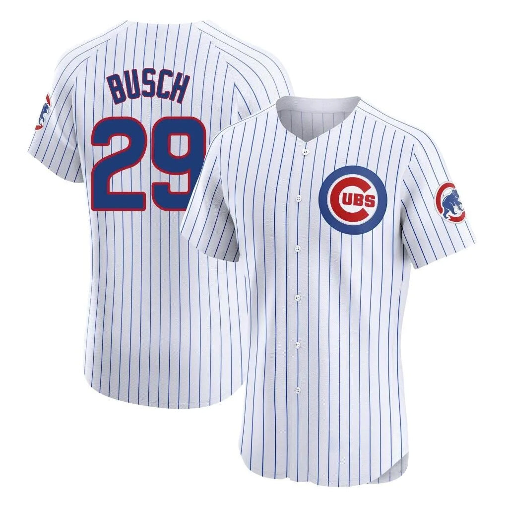 Chicago Cubs #29 Michael Busch Player White AmberGomez Limited Elite Home Game Stitched Jerseys
