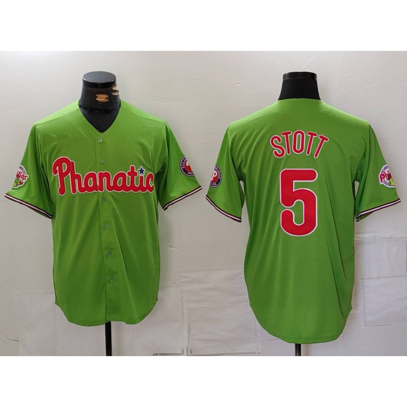 Philadelphia Phillies #5 Bryson Stott Green AmberGomez With Patch Stitched Cool Base Jersey