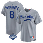 Los Angeles Dodgers #8 Enrique Hern¨¢ndez Player Gray AmberGomez World Series Meet Game Limited Home Stitched Jerseys