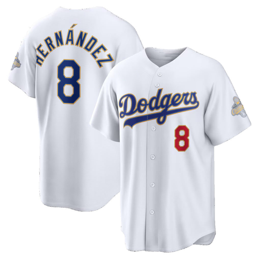 Los Angeles Dodgers #8 Enrique Hern¨¢ndez White AmberGomez 2026 Gold Collection Stadium Jersey