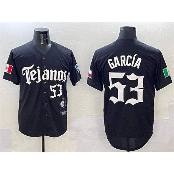 Texas Rangers #53 Adolis Garc¨ªa Black AmberGomez Mexico 2025 Vapor Premier Limited Stitched Jersey