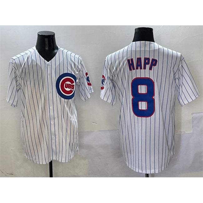 Chicago Cubs #8 Ian Happ White AmberGomez Cool Base Stitched Jersey