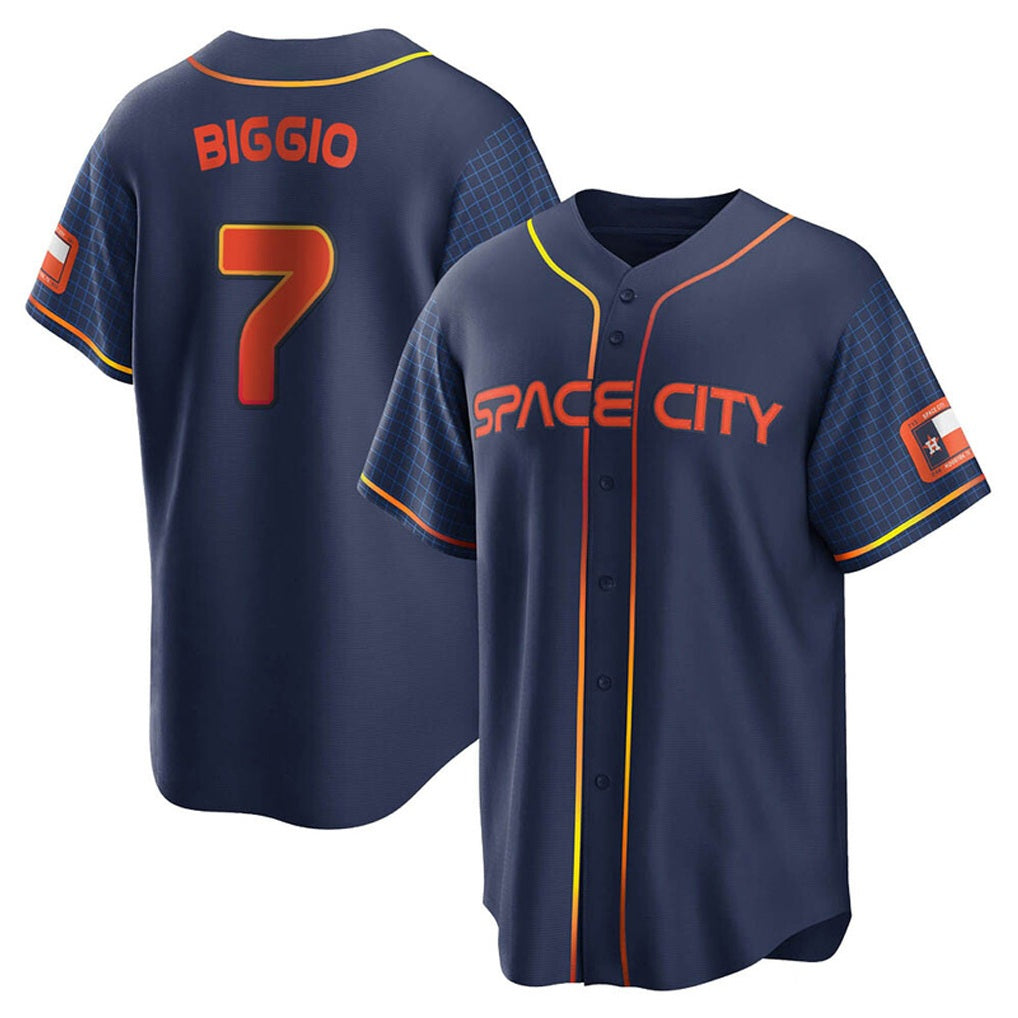 Houston Astros #7 Craig Biggio Player Navy AmberGomez City Connect Home Game Stitched Jerseys