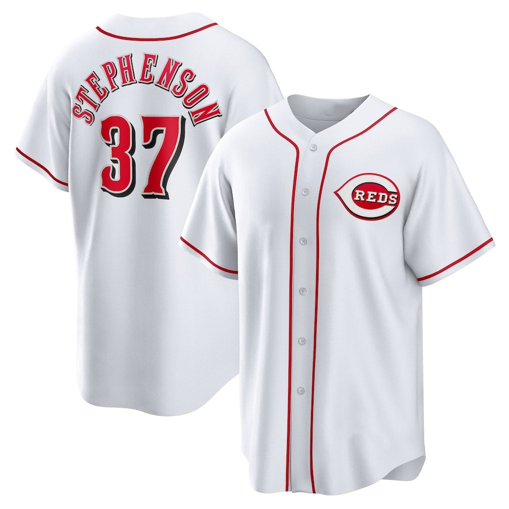 Cincinnati Reds #37 Tyler Stephenson White AmberGomez Home Replica Jersey
