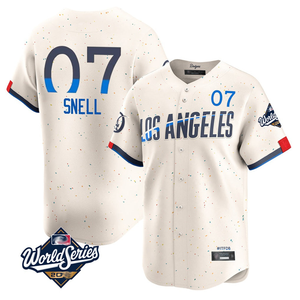 Los Angeles Dodgers #7 Blake Snell Player Cream AmberGomez City Connect Limited World Series Home Stitched Jerseys