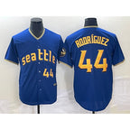 Seattle Mariners #44 Julio Rodriguez Number Blue AmberGomez 2023 City Connect Cool Base Stitched Jersey