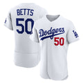 Los Angeles Dodgers #50 Mookie Betts White AmberGomez Home Authentic Sponsor Patch Jersey