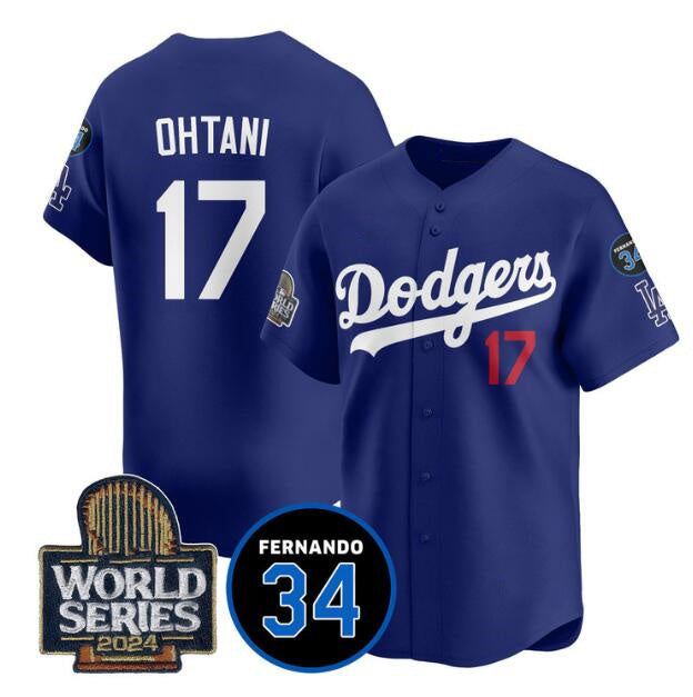 Los Angeles Dodgers #17 Shohei Ohtani Royal AmberGomez 2024 World Series With Fernando Memorial Patch Limited Stitched Jersey