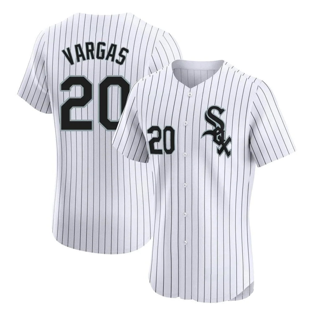 Chicago White Sox #20 Miguel Vargas Player White AmberGomez Stripe Limited Elite Home Stitched Jerseys