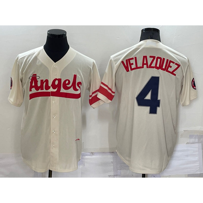 Los Angeles Angels #4 Andrew Velazquez Cream AmberGomez 2022 City Connect Cool Base Stitched Jersey