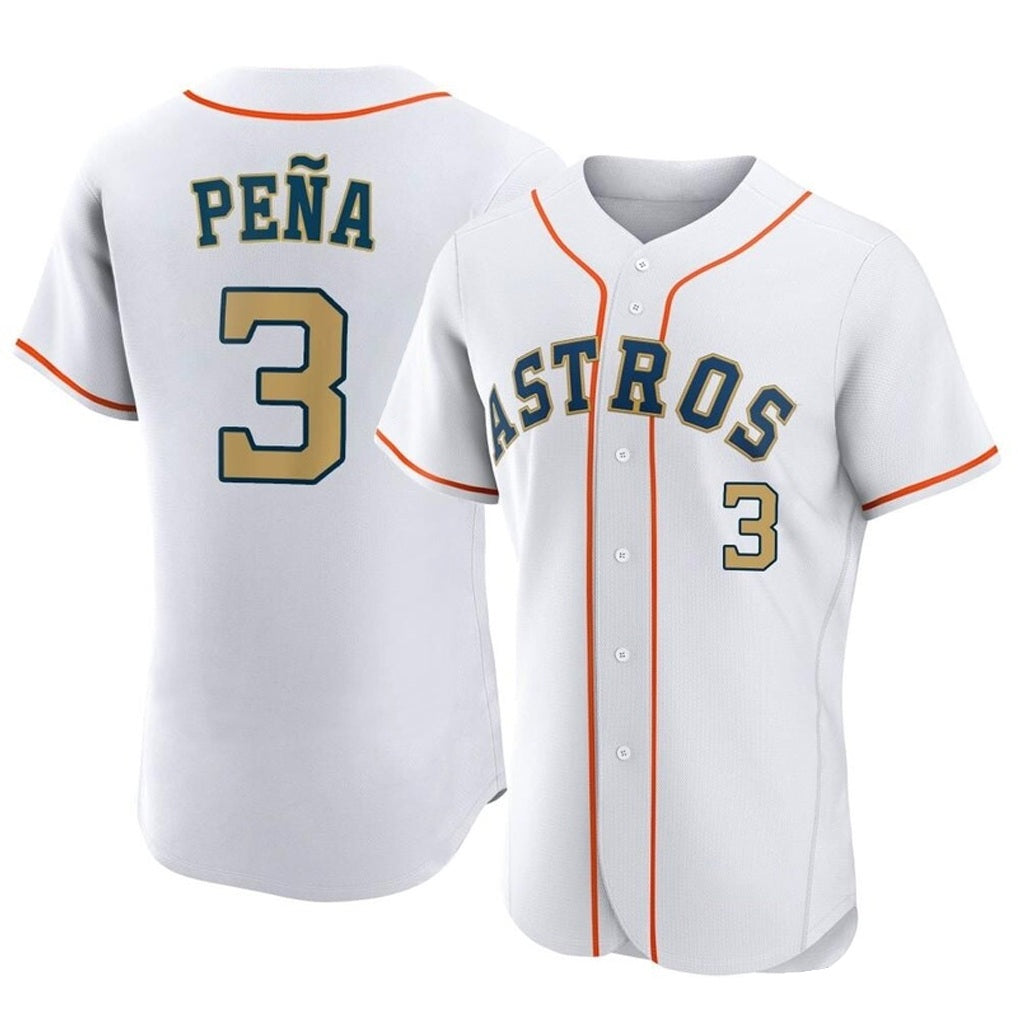 Houston Astros #3 Jeremy Pena Player Gold AmberGomez Collection Limited Elite Home Stitched Jerseys