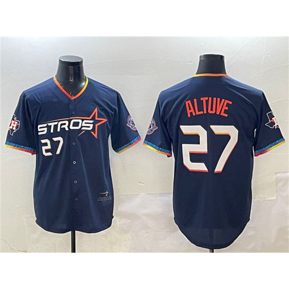 Houston Astros #27 Jose Altuve Navy AmberGomez 2025 City Connect With Texas Patch Limited Stitched Jersey