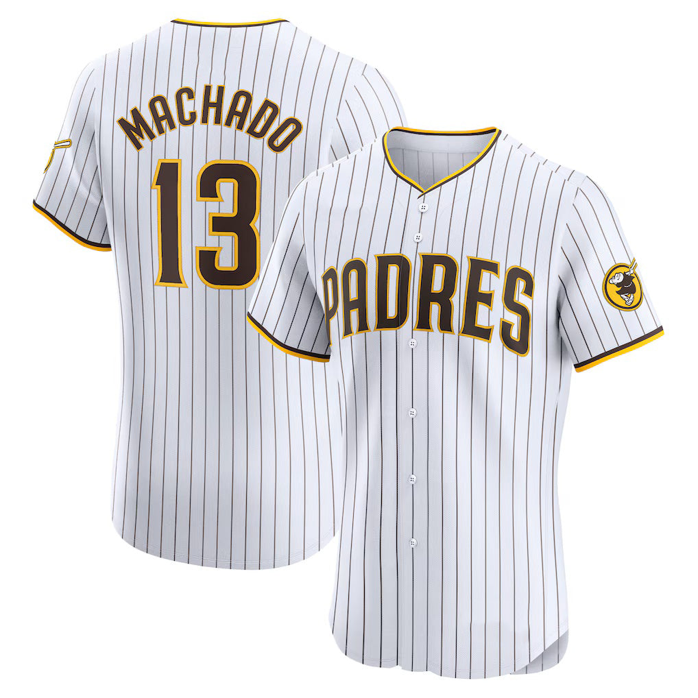 San Diego Padres #13 Manny Machado White AmberGomez Home Elite Jersey