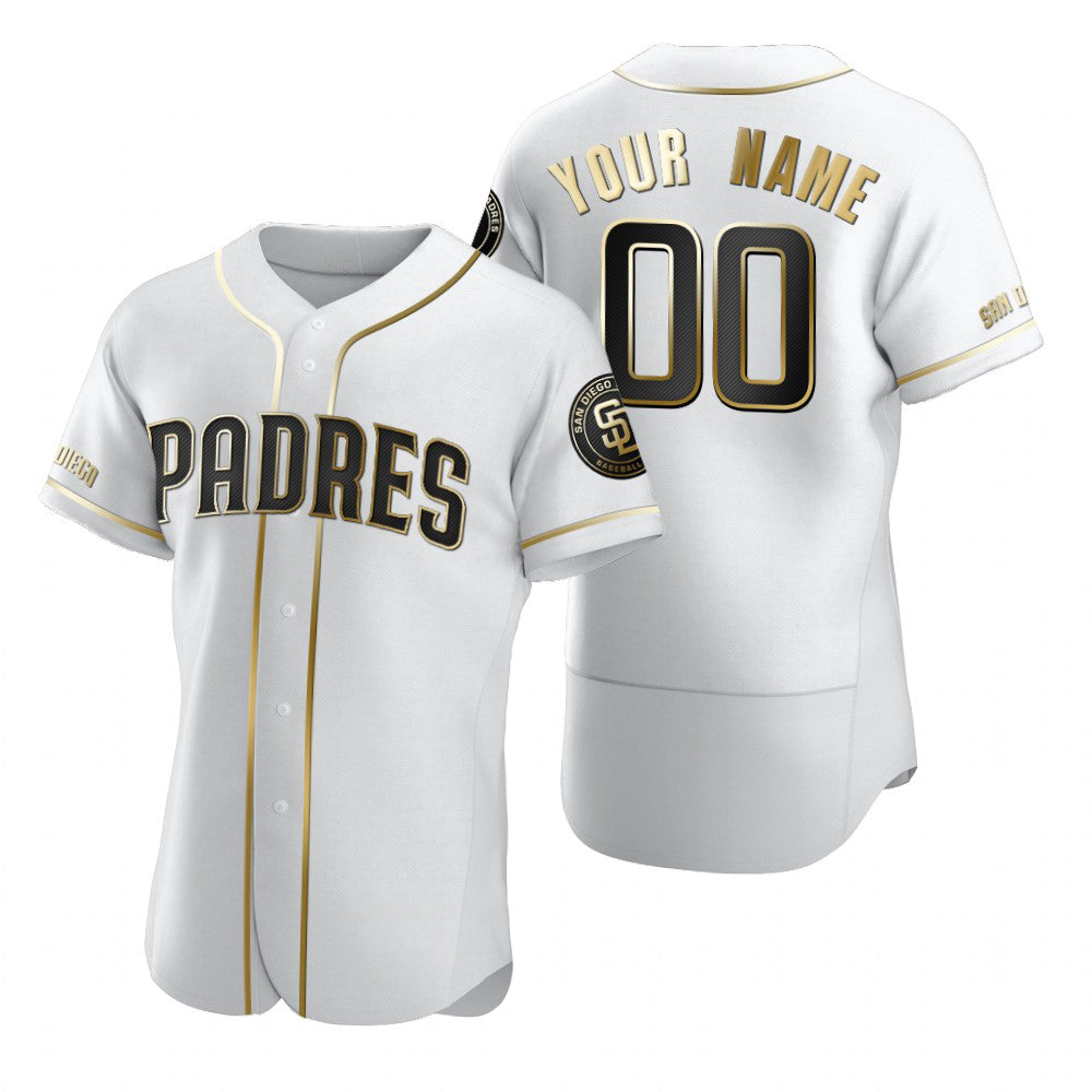 Custom San Diego Padres White AmberGomez Stitched Flex Base Golden Edition Jersey