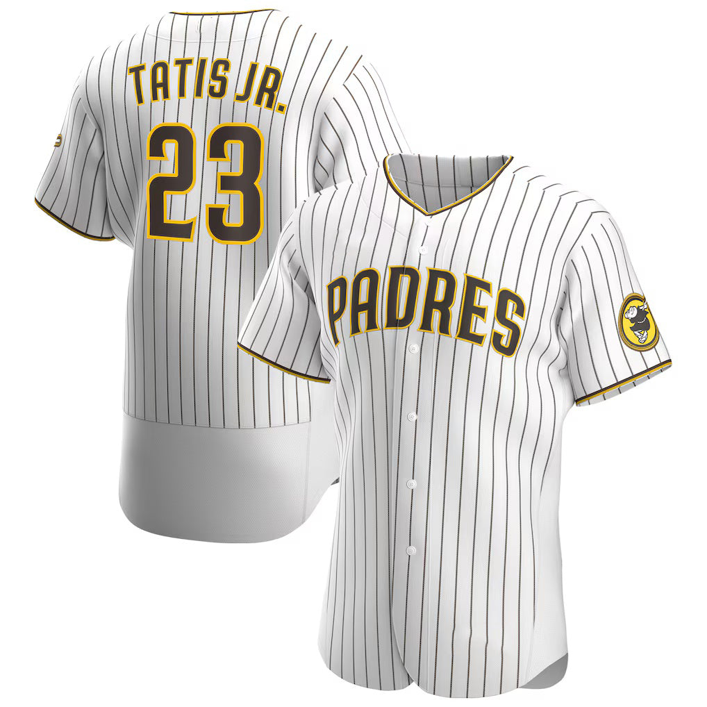 San Diego Padres #23 Fernando Tat¨ªs Jr. White-Brown AmberGomez Home Authentic Player Jersey