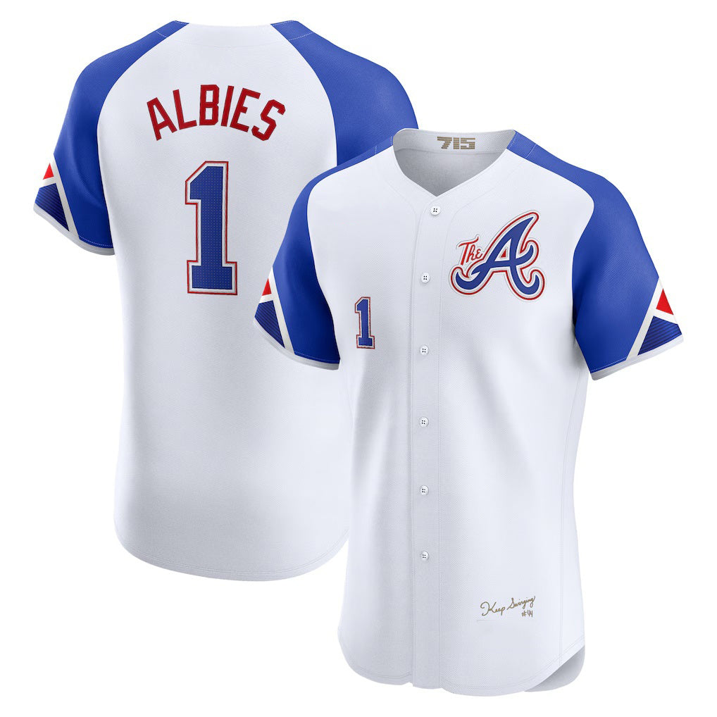 Atlanta Braves #1 Ozzie Albies White AmberGomez City Connect Elite Player Jersey