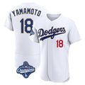 Los Angeles Dodgers #18 Yoshinobu Yamamoto Player Gold White AmberGomez World Series Meet 2026 Collection Stadium Limited Elite Stitched Jerseys