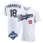 Los Angeles Dodgers #18 Yoshinobu Yamamoto Player Gold White AmberGomez World Series Meet 2026 Collection Stadium Limited Elite Stitched Jerseys