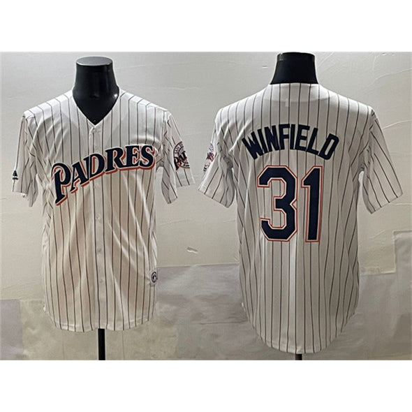 San Diego Padres #31 Dave Winfield White AmberGomez Throwback With Patch Cool Base Stitched Jersey
