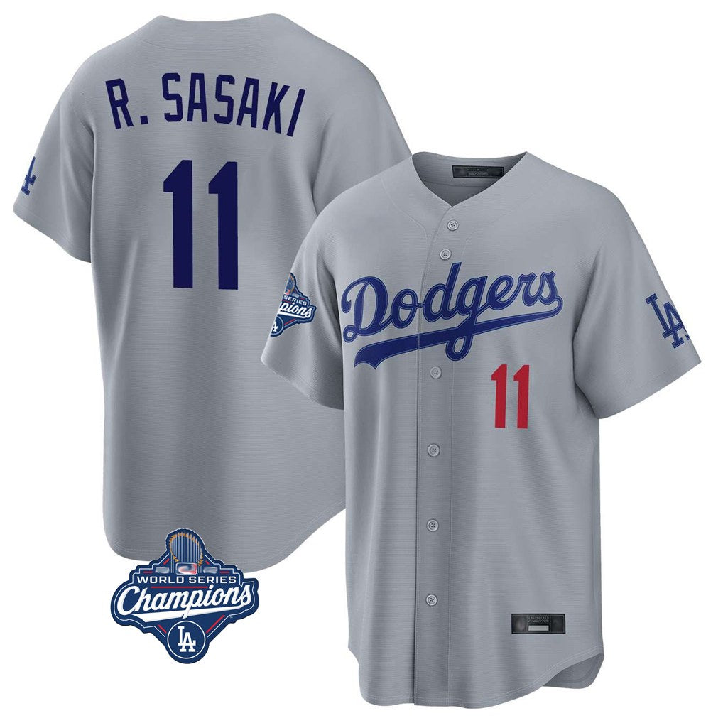 Los Angeles Dodgers #11 Roki Sasaki Player Gray AmberGomez World Series Meet Game Home Stitched Jerseys