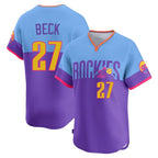 Colorado Rockies #27 Jordan Beck Player Purple-Light Blue AmberGomez City Connect Limited Home T-shirt Stitched Jerseys