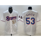 Texas Rangers #53 Adolis Garcia Number White AmberGomez 2023 World Series Champions Cool Base Jerseys