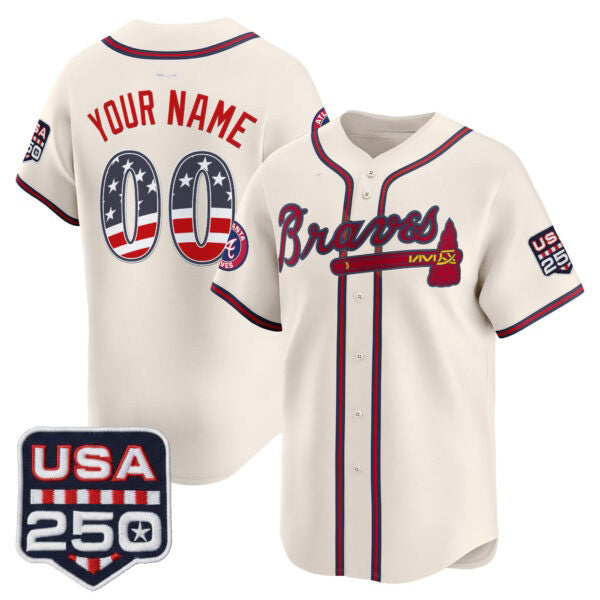 Custom Atlanta Braves Cream AmberGomez USA 250 Fourth of July Vapor Premier Limited Jersey ¨C All Stitched