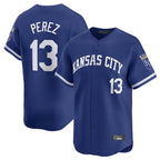 Kansas City Royals #13 Salvador Perez Player Royal AmberGomez Limited Home Stitched Jerseys
