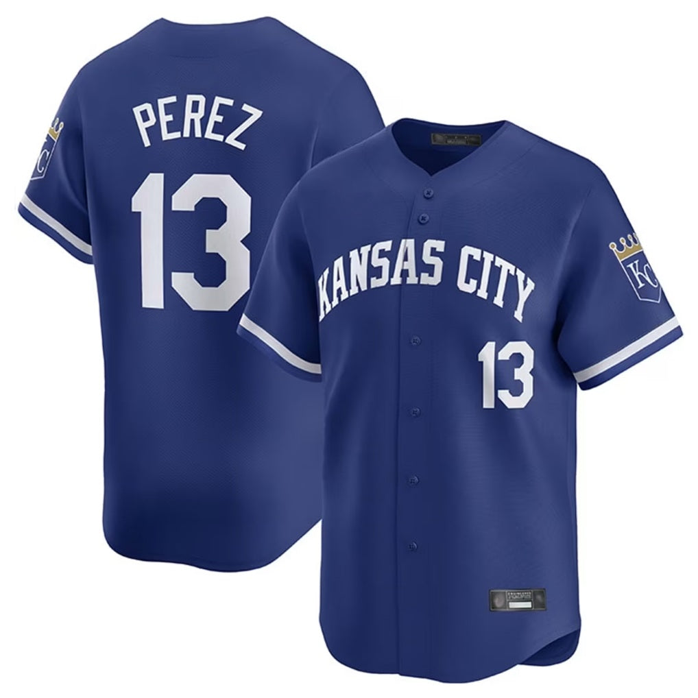 Kansas City Royals #13 Salvador Perez Player Royal AmberGomez Limited Home Stitched Jerseys
