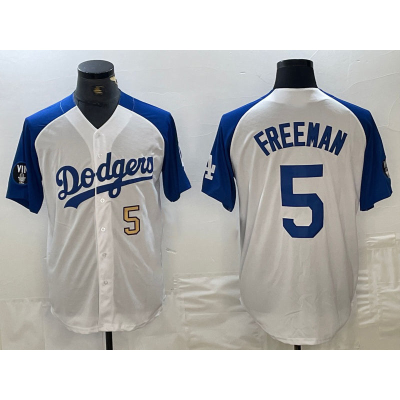 Los Angeles Dodgers #5 Freddie Freeman Number White Blue AmberGomez Fashion Stitched Cool Base Limited Jersey 3