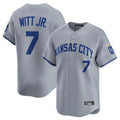 Kansas City Royals #7 Bobby Witt Jr. Player Gray AmberGomez Limited Home Stitched Jerseys