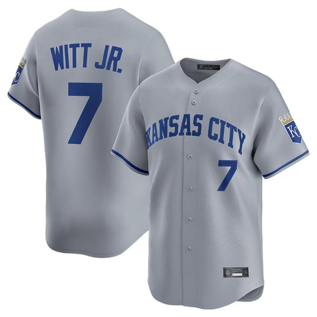 Kansas City Royals #7 Bobby Witt Jr. Player Gray AmberGomez Limited Home Stitched Jerseys