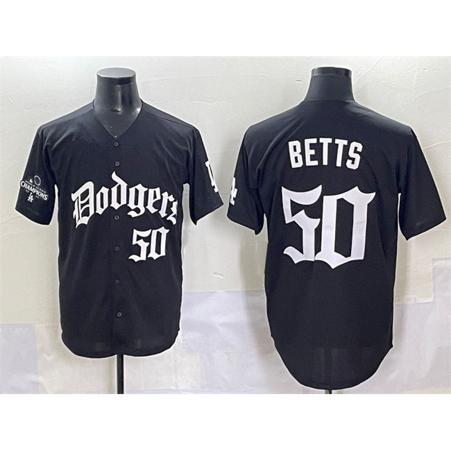 Los Angeles Dodgers #50 Mookie Betts Black AmberGomez 2025 LA Gothic Style With 2024 World Series Champions Patch Vapor Premier Limited Stitched Jersey