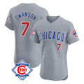 Chicago Cubs #7 Dansby Swanson Player Gray AmberGomez Road 150th Anniversary Limited Elite Home Stitched Jerseys