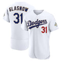 Los Angeles Dodgers #31 Tyler Glasnow White AmberGomez 2026 Gold Collection Authentic Jersey