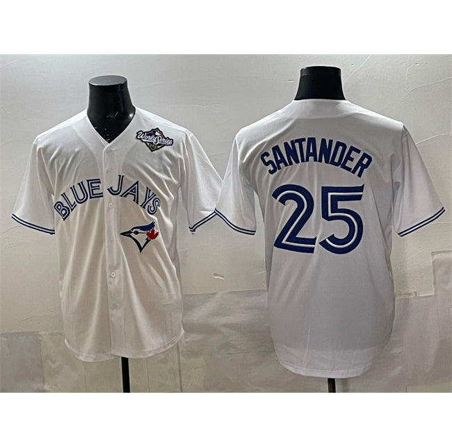 Toronto Blue Jays #25 Anthony Santander White AmberGomez 2025 World Series Home Cool Base Stitched Jersey