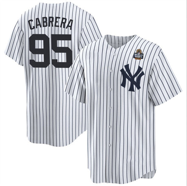 New York Yankees #95 Oswaldo Cabrera White AmberGomez 2024 World Series Cool Base Stitched Jersey