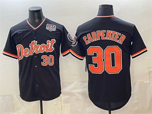 Detroit Tigers #30 Kerry Carpenter Black AmberGomez 2026 Alternate USA 250' Patch Vapor Premier Limited Stitched Jersey