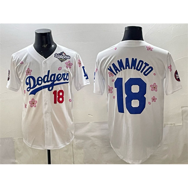 Los Angeles Dodgers #18 Yoshinobu Yamamoto White AmberGomez 2025 World Series Patch Tokyo Series Limited Stitched Jersey