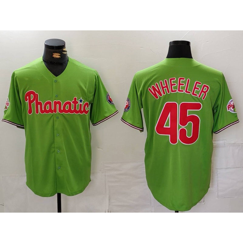 Philadelphia Phillies #45 Zack Wheeler Green AmberGomez With Patch Stitched Cool Base Jersey
