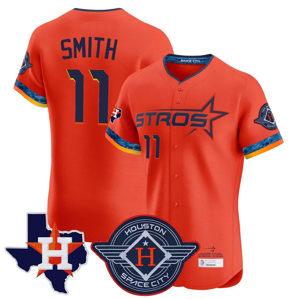 Houston Astros #11 Cam Smith Player Orange AmberGomez City Connect Texas Patch Vapor Premier Limited Elite Home Stitched Jerseys