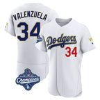Los Angeles Dodgers #34 Fernando Valenzuela Player Gold White AmberGomez World Series Meet 2026 Collection Stadium Limited Elite Stitched Jerseys