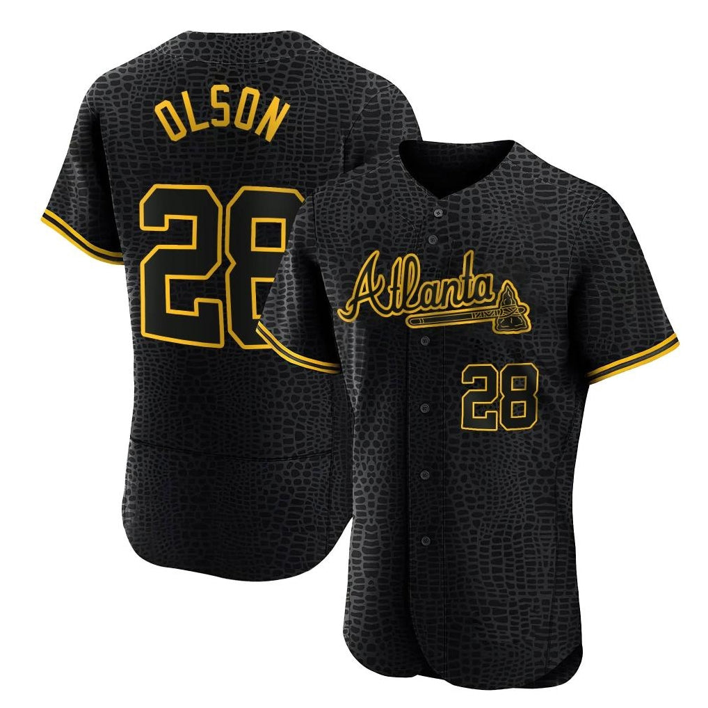 Atlanta Braves #28 Matt Olson Player Black AmberGomez Snake Skin City Limited Elite Home Game Stitched Jerseys