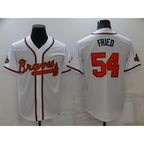 Atlanta Braves #54 Max Fried 2022 White Gold AmberGomez World Series Champions Program Cool Base Stitched Jersey