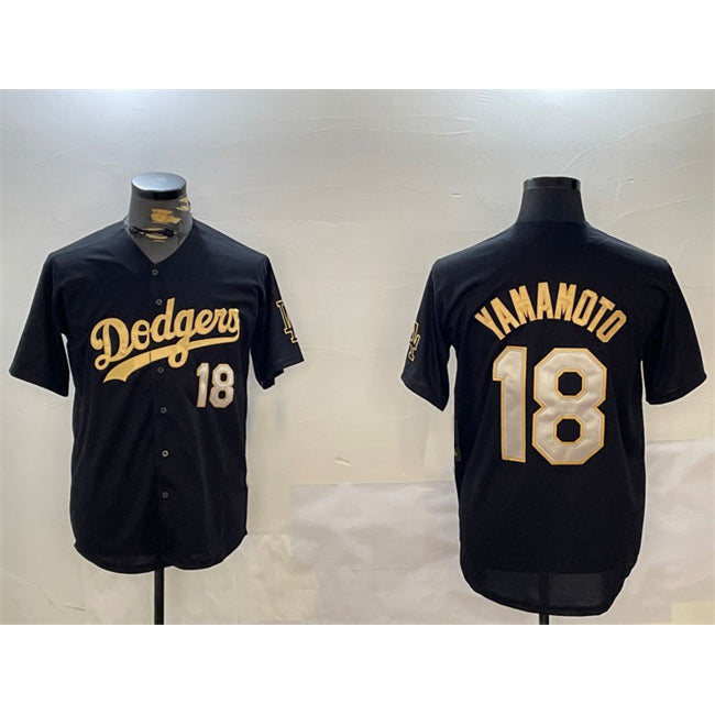 Los Angeles Dodgers #18 Yoshinobu Yamamoto Black Gold AmberGomez Limited Stitched Jersey