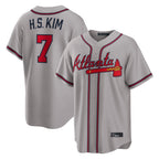 Atlanta Braves #7 Ha-Seong Kim Player Gray AmberGomez Home Game Stitched Jerseys