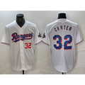 Texas Rangers #32 Evan Carter Number White AmberGomez 2023 World Series Champions Cool Base Jersey 2