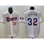 Texas Rangers #32 Evan Carter Number White AmberGomez 2023 World Series Champions Cool Base Jersey 2